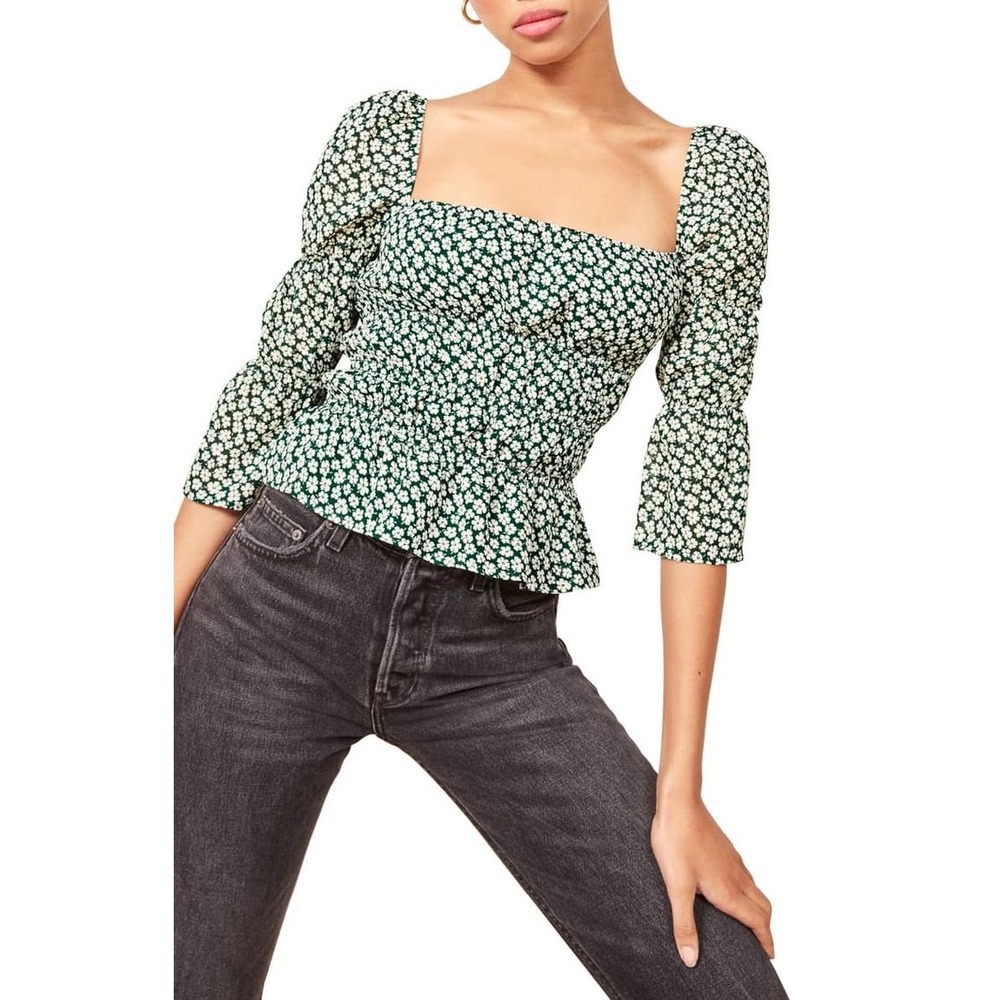 Reformation Pinto Smocked Floral Top
